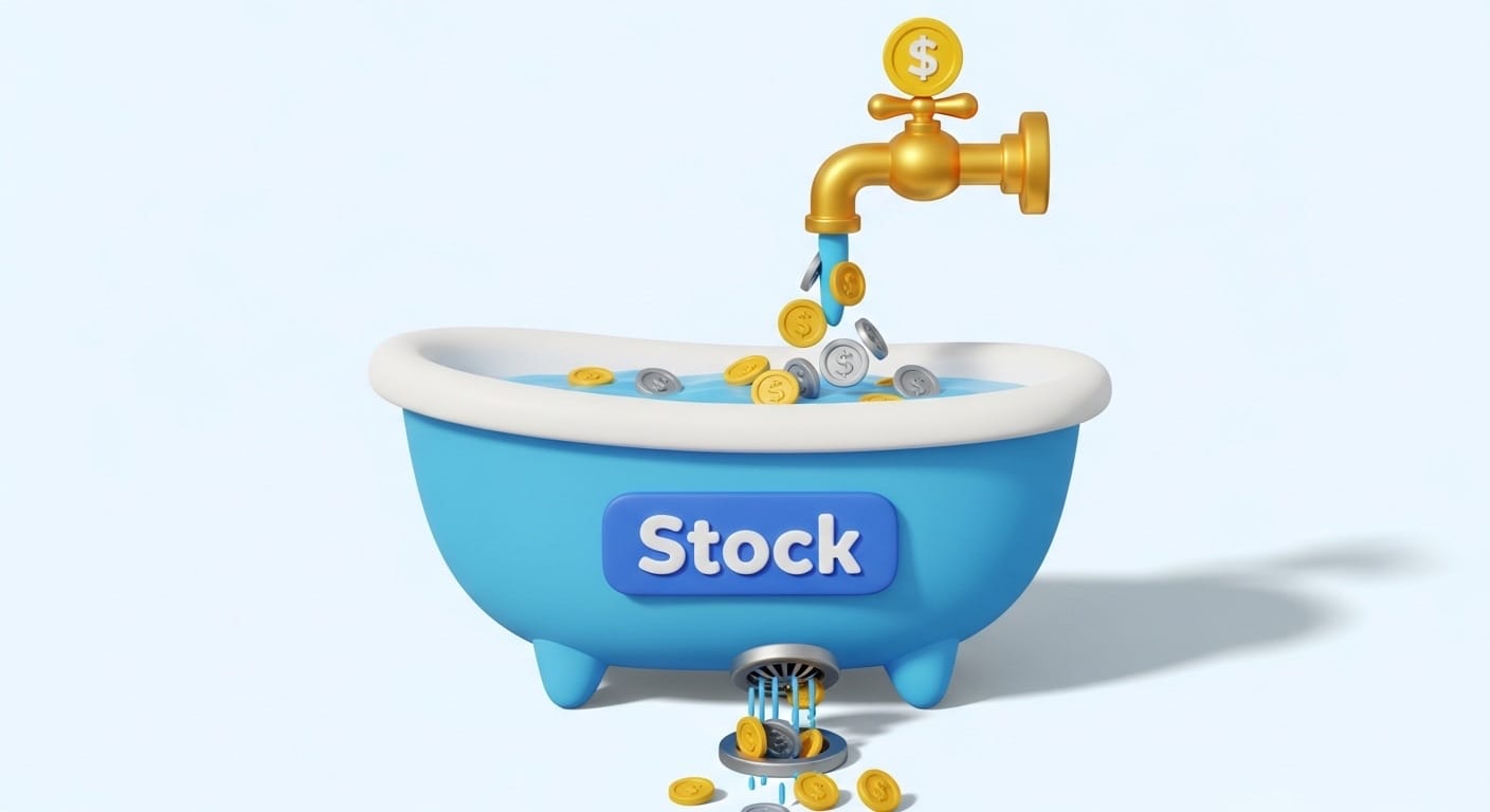 Иллюстрация, объясняющая разницу между экономическими потоками и запасами на примере ванны с водой.